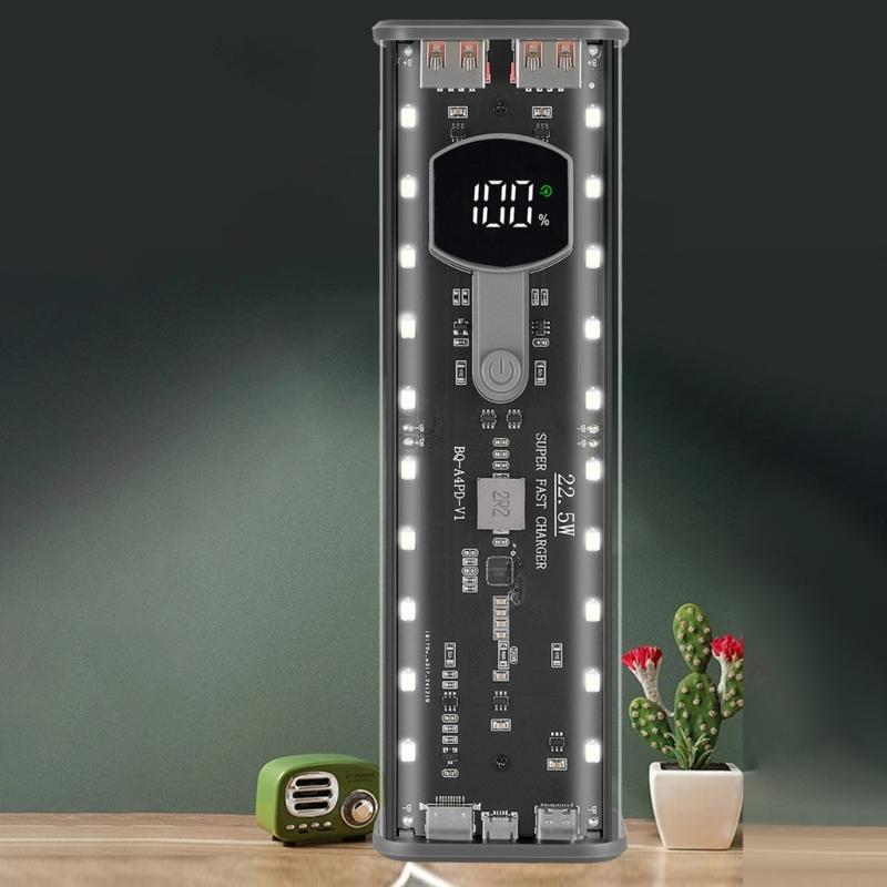 For 21700 Battery Storage Box USB C Quick INstalls Case Transparent Enclosure 4 Cell Holder Not Need Welding