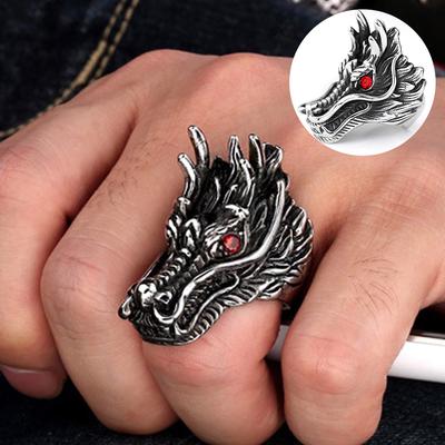 Punk Bărbați Cubic Zirconia Incrustat Sculptat Cap de Dragon Inel pentru deget Bijuterii de petrecere Accesorii Cadouri