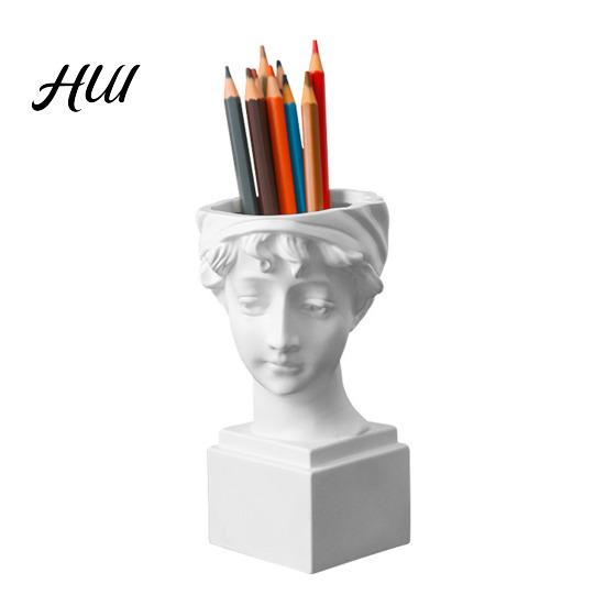 Desk Accessories Holder Vintage Pen Dried Flowers Vase Resin Makeup Brush School Home Supplies Desktop Stationery Organizer for Office Accessory
