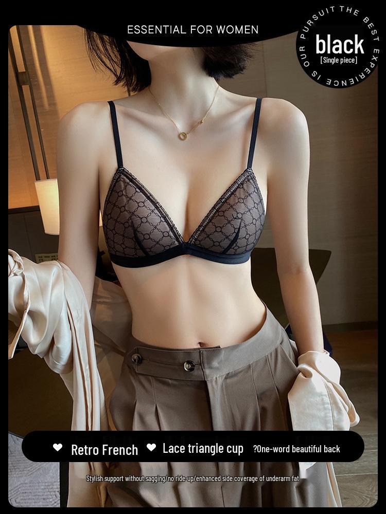 French Triangle Cup Lace Bra: Breathable, Wire-Free, Sexy Back Design for a Small Chest