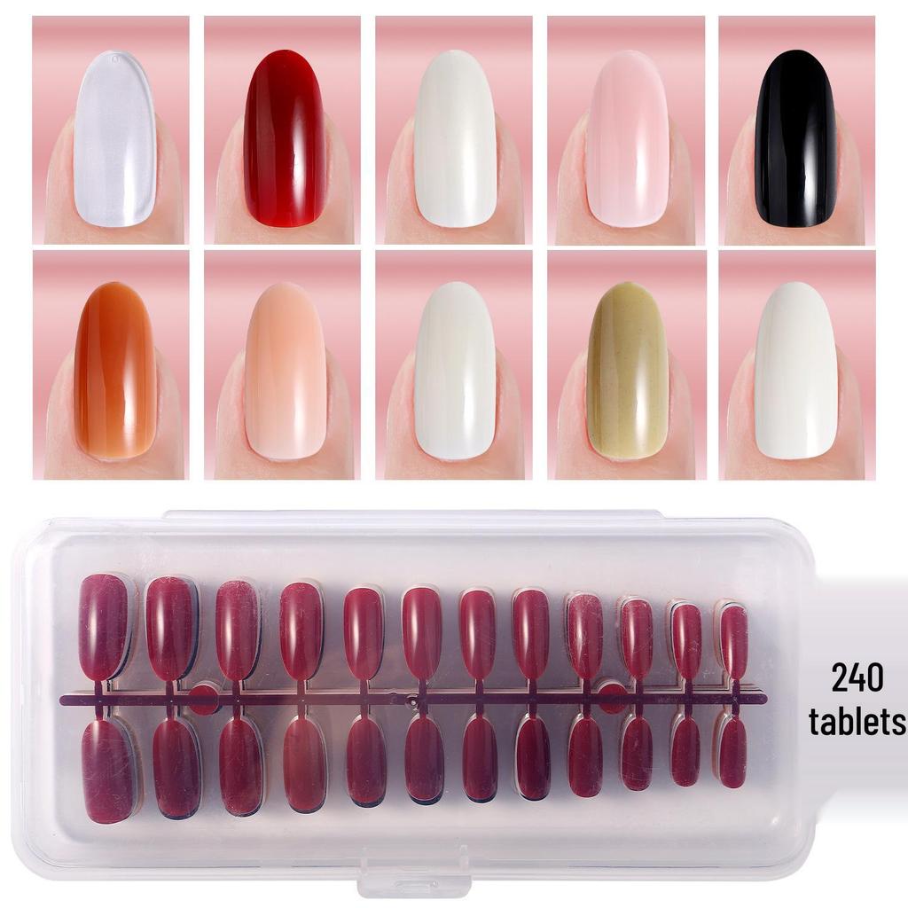 Colored Glitter Nail Art Tips - 240-Piece Set with Various Styles and Multiple Colors, Boxed Fake Fingernail Stickers