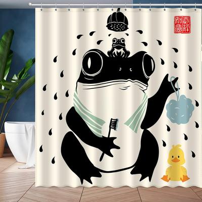 Funny Frog Bathroom Shower Curtain Cute Anime Asian Japanese Art Bath Accessories With 12 Hooks Home Decorative Shower Curtain