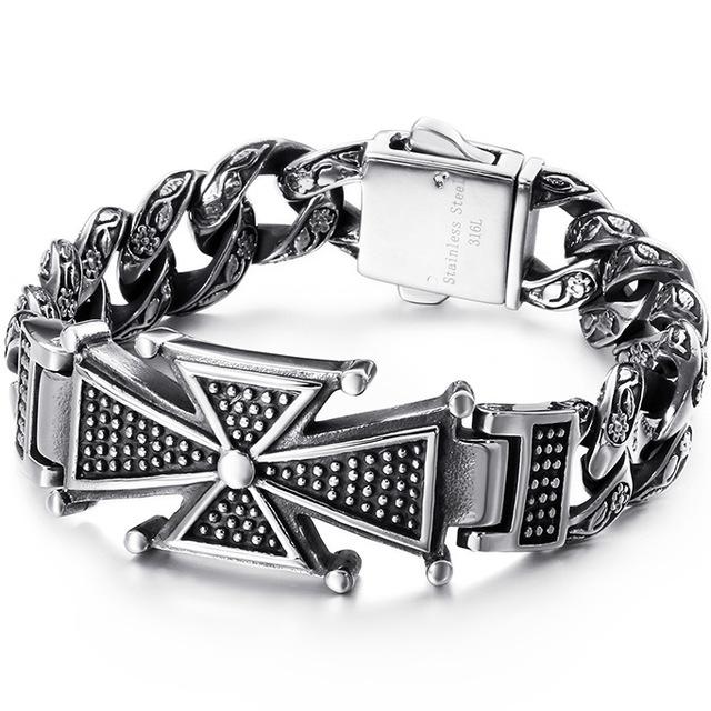 23mm Heavy Punk Retro Black Curb Cuban Chain Bracelet Men Women Hiphop Stainless Steel Biker Bike Pattern Cross Bangle Jewelry