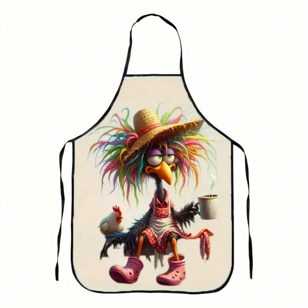 Funny Chicken Apron, Crazy Witch Bird Cartoon Kitchen Bib, Novelty Humor Cooking Apron, Gag Gift for Her 38X47cm(15X19in)