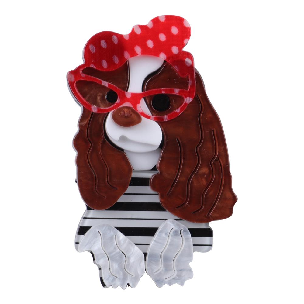 New Acrylic Cute Pet Dog Brooches For Women Lovely Animal Cocker Spaniel With Glasses Brooch Pins Lapel Badges Fashion Jewelry