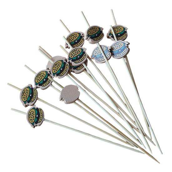 100Pcs Cocktail Picks Cartoon Bamboo Skewers Hamburger Tips