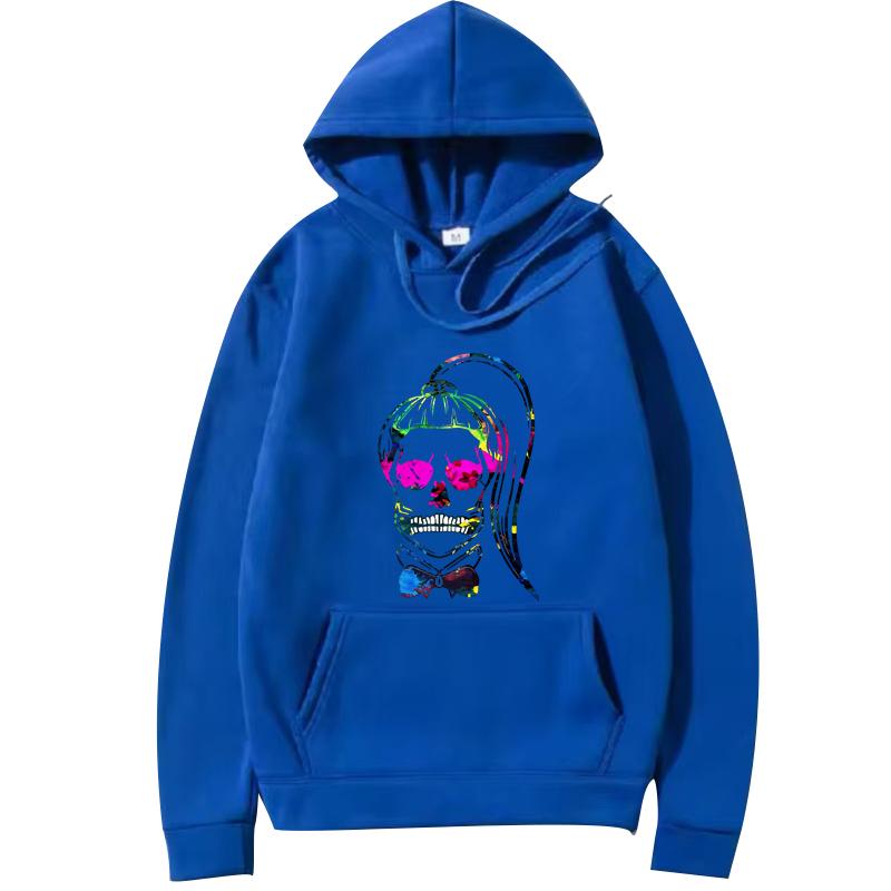 Born This Way Neon Paint Skull Sticker Hoodie Men Women Vintage Long Sleeve Streetwear Print Graphics Oversiz Hoodie Unisex