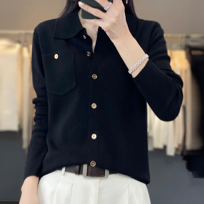 Polo Collar Worsted Wool Knitted Cardigan for Women In Autumn and Winter New Fashionable and Versatile Skin-friendly Sweater Jacket Soft and Warm Top