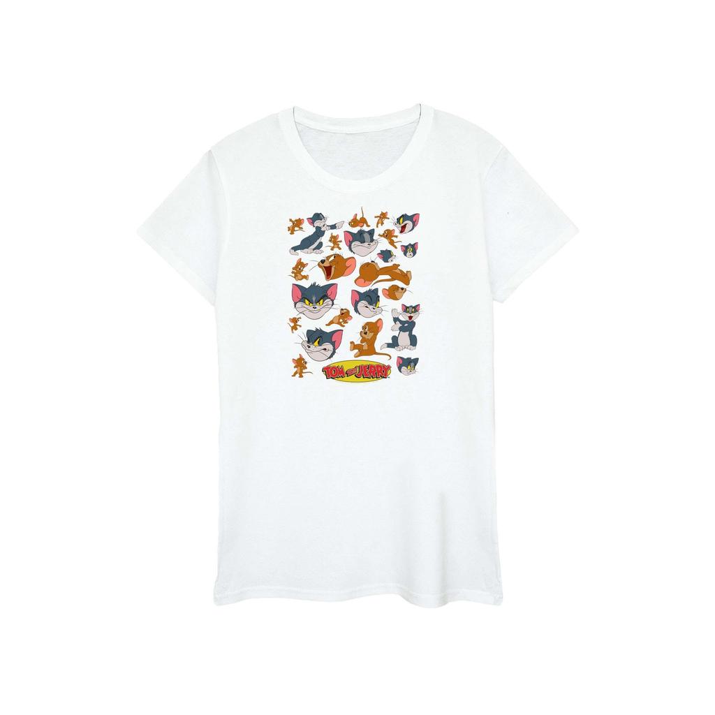 Tom and Jerry Womens/Ladies Many Faces Cotton Boyfriend T-Shirt