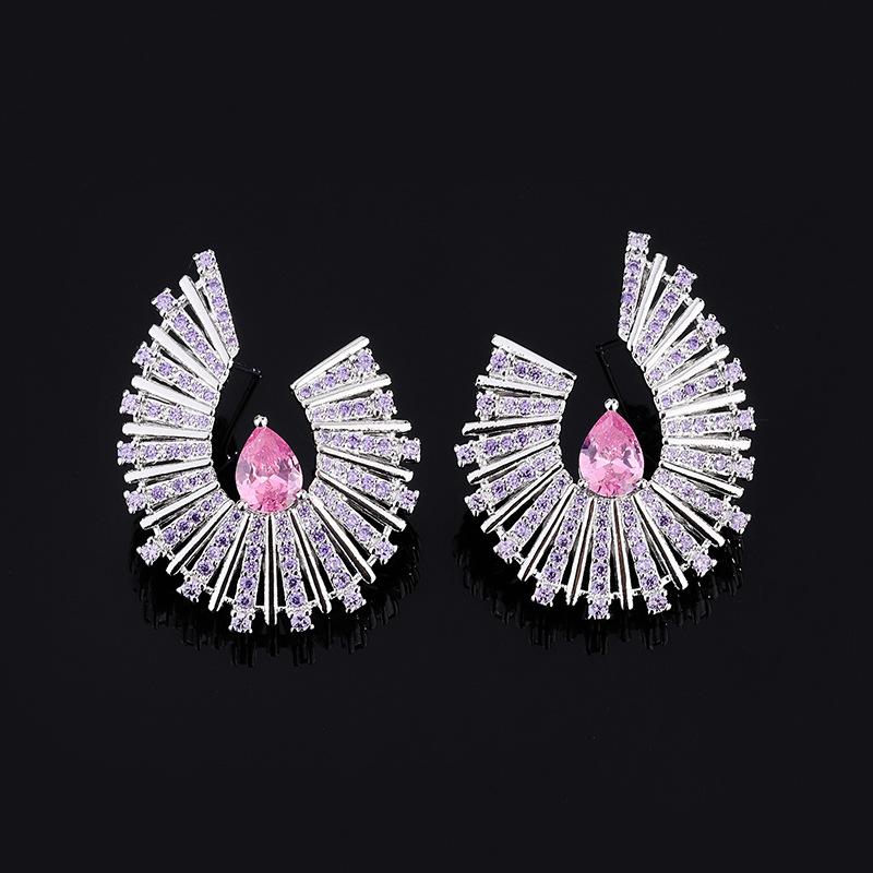 Style Heavy Industry Luxury Purple Zircon Geometric Stud Temperament New Exaggerated Rhinestone Stage