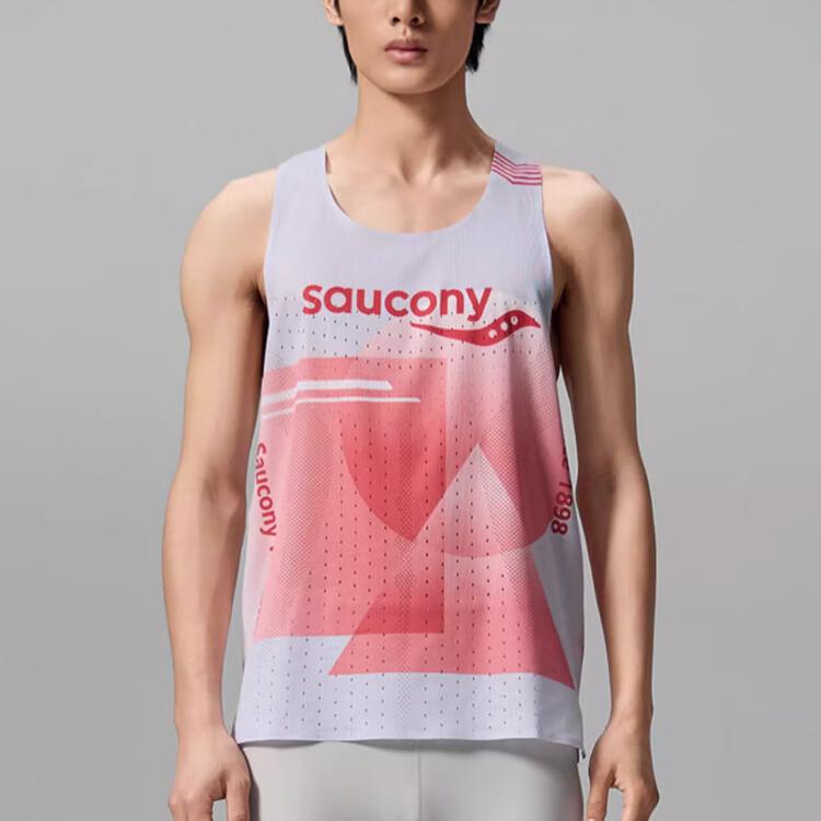 Saucony Racing Running Series Knitted Slim Fit Sleeveless Tank Top Men Tops Geometric-Pink SA2250TK63T-PR228