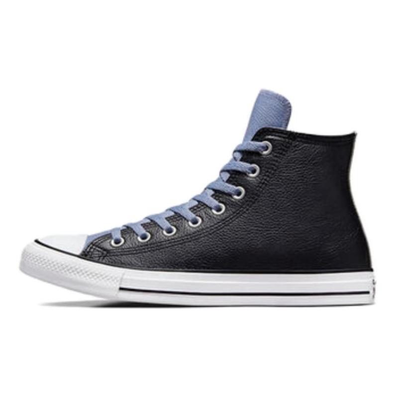 Converse Leather Comfortable and Versatile Shock-absorbing and Wear-resistant High-top Board Shoes Unisex Black and Blue