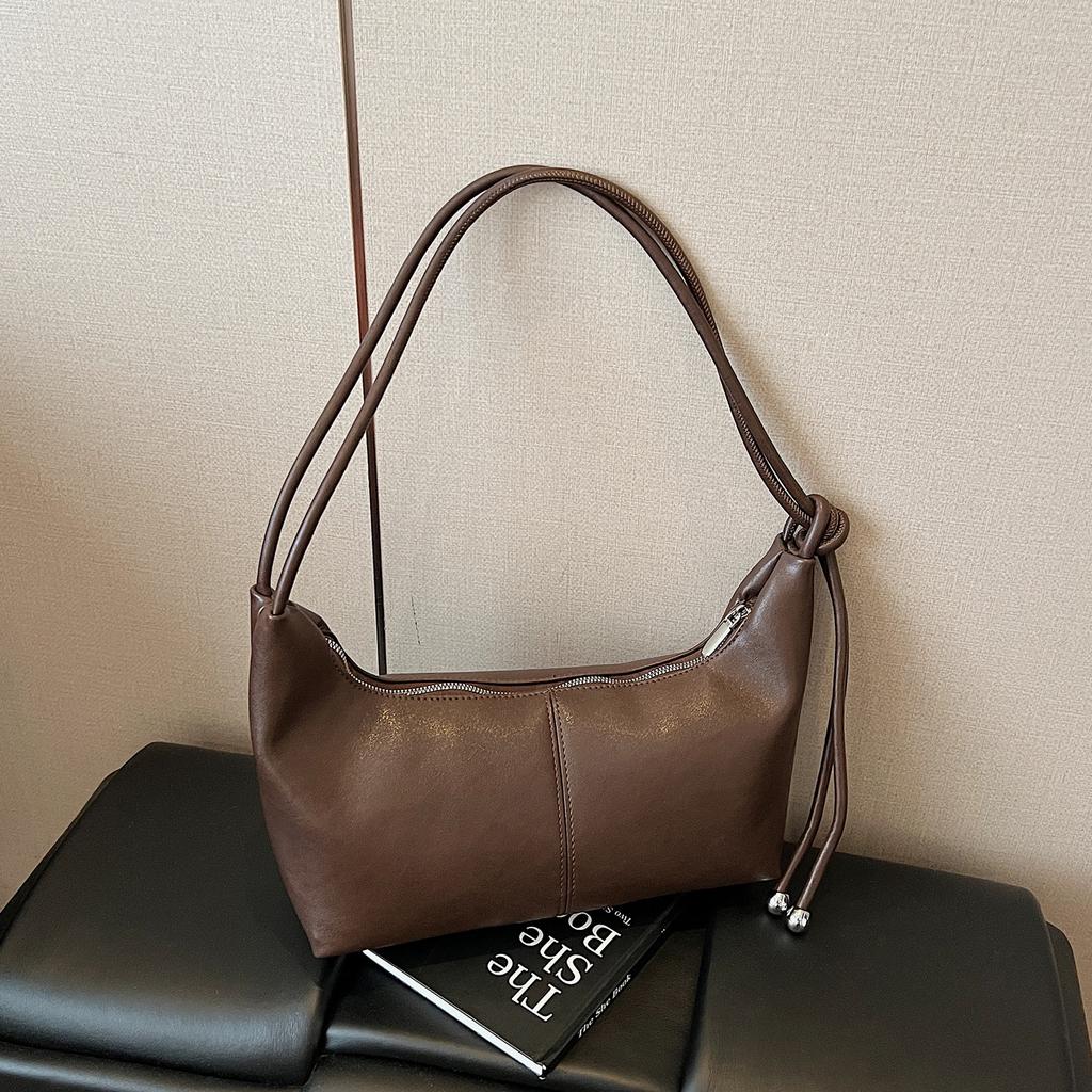 Retro Commuting Square Underarm Bag Women's 2025 New Solid Color PU Leather Shoulder Bags Trendy Casual Large Capacity Handbag