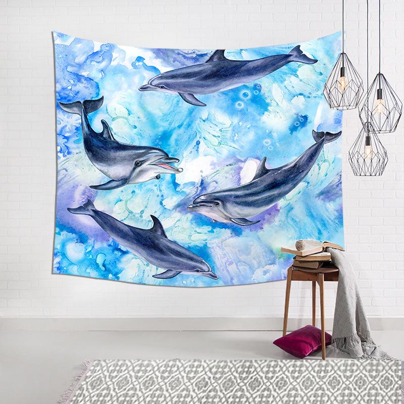 Tapiz de Delfín de Dibujos Animados Kawaii Animales Marinos del Océano Tapiz para Niñas Niños Adolescentes Dormitorio Criatura Marina Impresa Tapiz de Pared