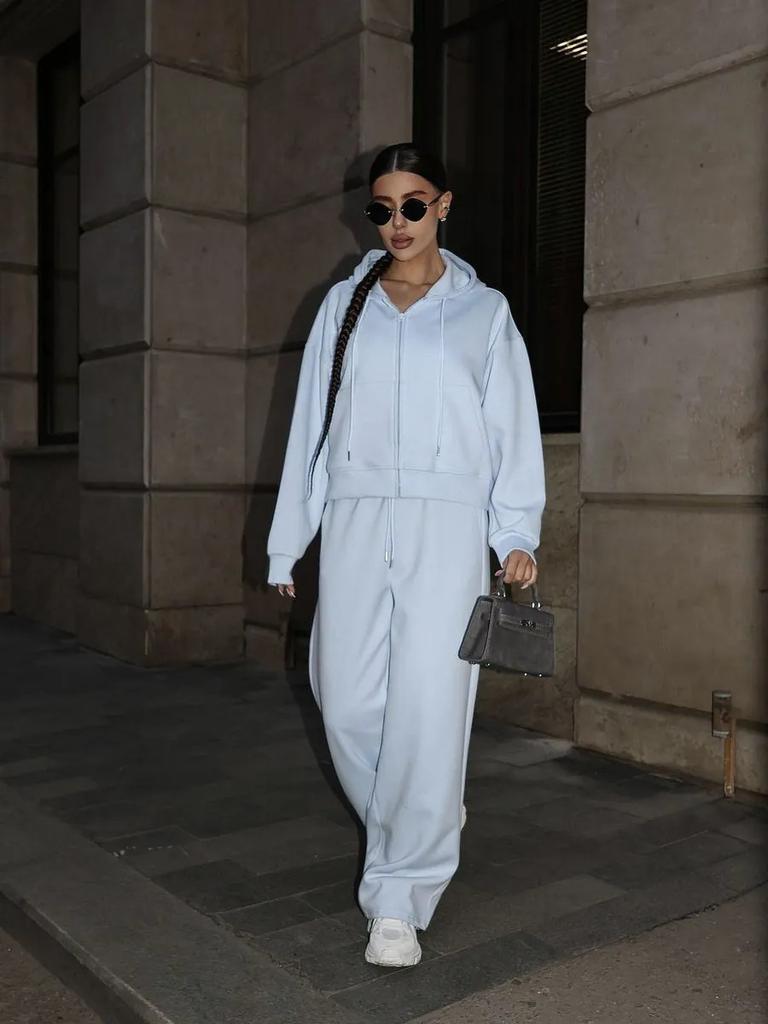 Women's 2-Piece Cotton Zip Up Hooded Sweatsuit Long Sleeve Pullover Jogger Set Casual Athletic Tracksuit