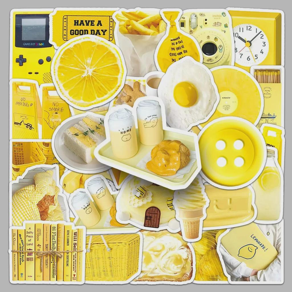 50 Yellow Literary-Inspired Waterproof Stickers for Notebooks, Phones, Computers, and Cups