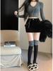 Women's High Waist Black Velvet Mini Skirt - Autumn/Winter 2026 Bodycon A-line Hip Wrap Style
