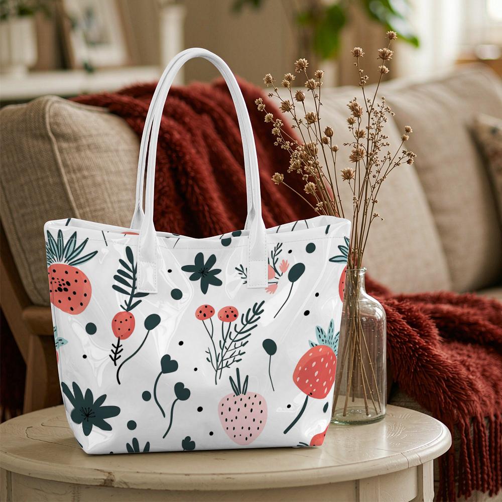 Cute Strawberry Print Tote Bag Fashion Daily Casual Shoulder Bag for Women Large Capacity Portable Handbag