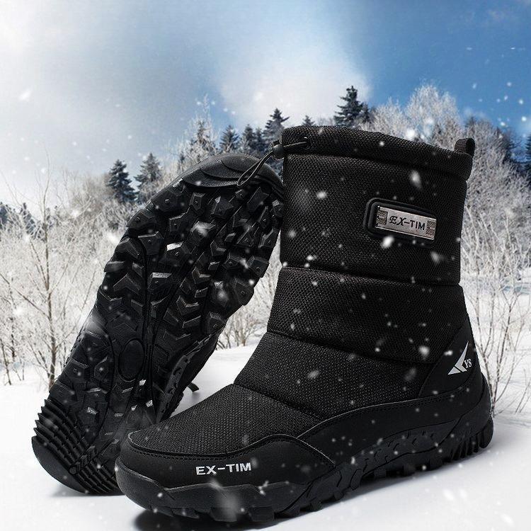 Winter Couple Snow Boots Men's High Top Thick Warm and Plush Cotton Shoes Men's Waterproof and Anti Slip Mid Length Boots