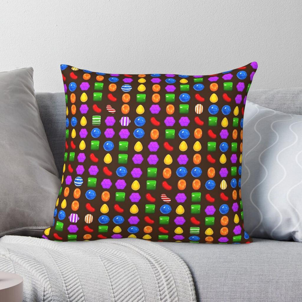 Candy Crush Saga Grid Square Pillowcase Polyester Linen Velvet Pattern Zip Decorative Throw Pillow Case Room Cushion Cover
