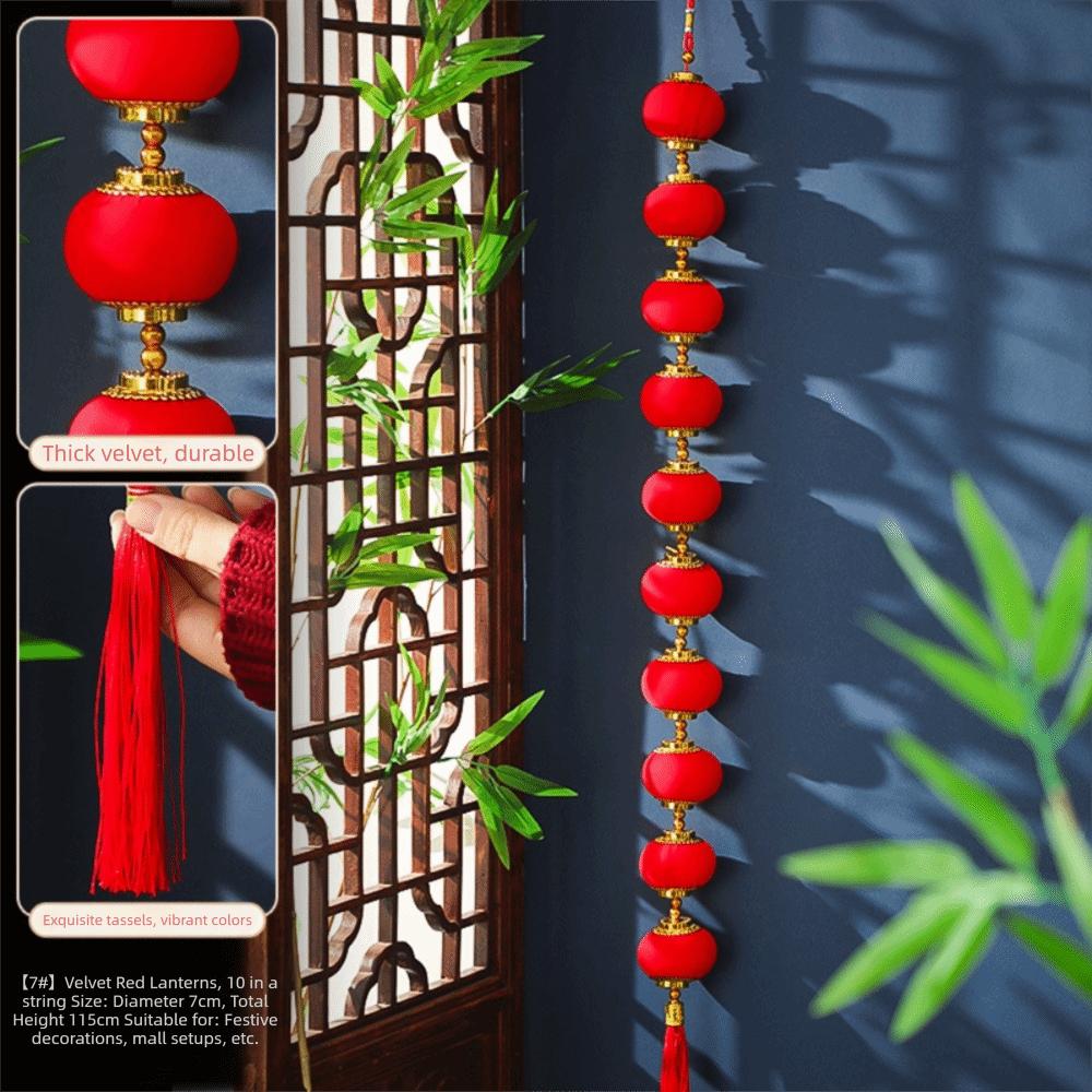 Chinese Style New Year Lantern String Fu Character Traditional Red Ball Lantern String Handmade with Tassels