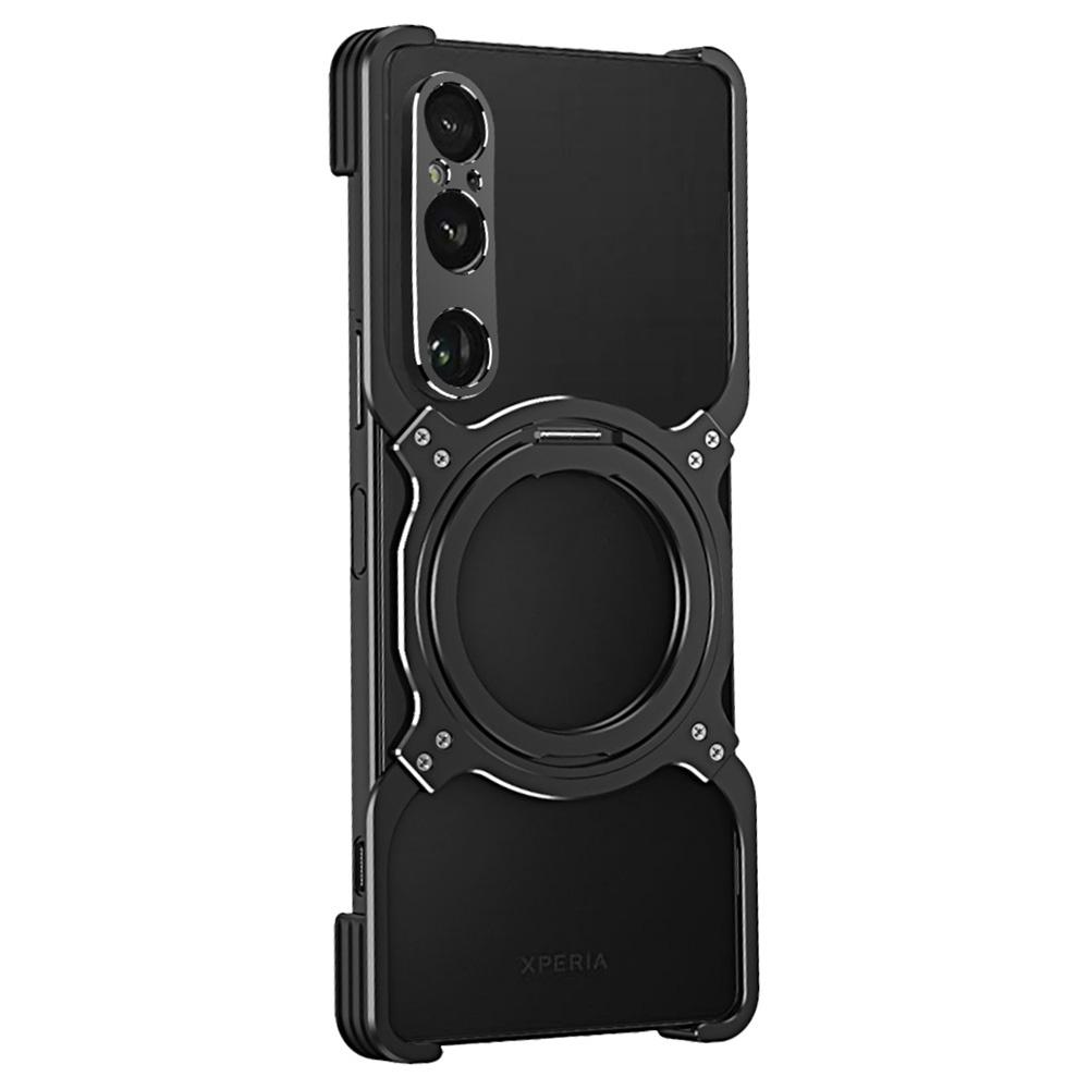 

Чехол для Sony Xperia 1 VI с подставкой, металлический бампер, магнитная крышка для телефона Black/Silver