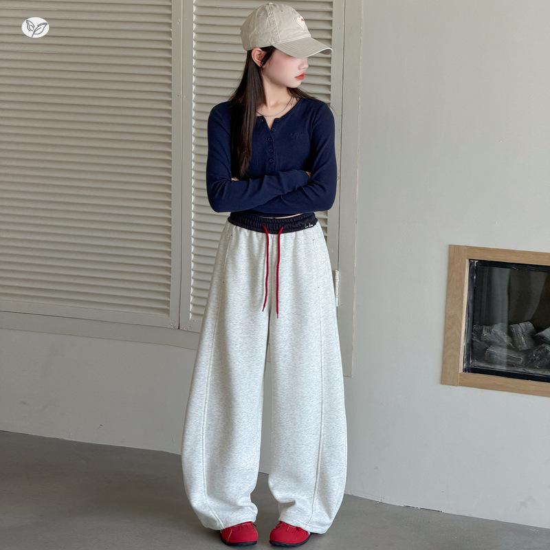 Girls' Autumn 2026 Color Block Wide-Leg Sweatpants - Casual Sports Pants for Middle & Older Children