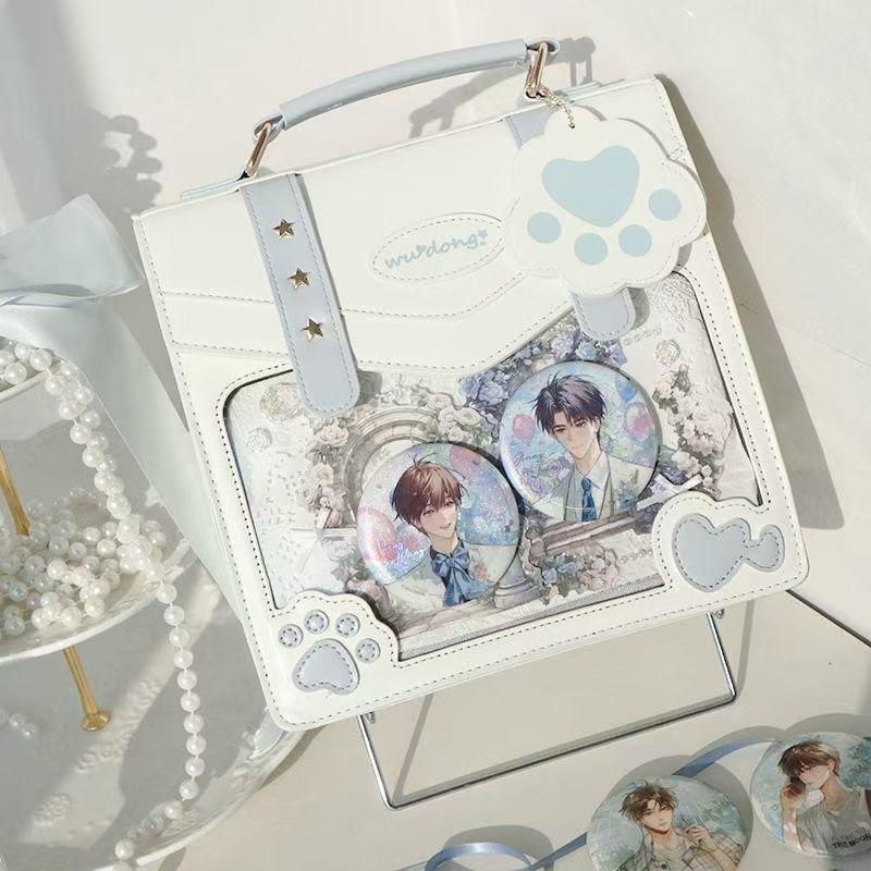Japanese Sweet Anime Ita Bag Women Girls Badge Transparent Square Backpack Ladies Leather Cartoon Multifunctional Shoulder Bags