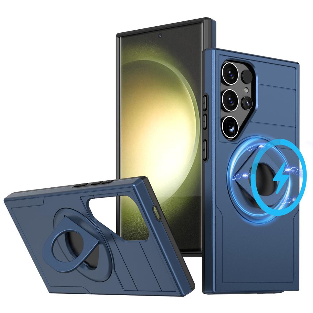 For Samsung Galaxy S24 Ultra Magnetic Case Ring Kickstand PC+TPU Phone Cover
