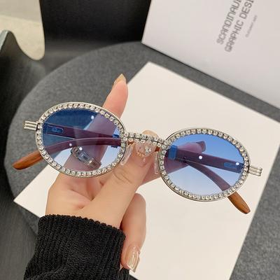 Nuevas Gafas de Sol de Moda con Diamantes para Mujer, Ovaladas Vintage para Hombre, Gafas de Sol Uv400 con Lentes Degradadas, Gafas con Caja