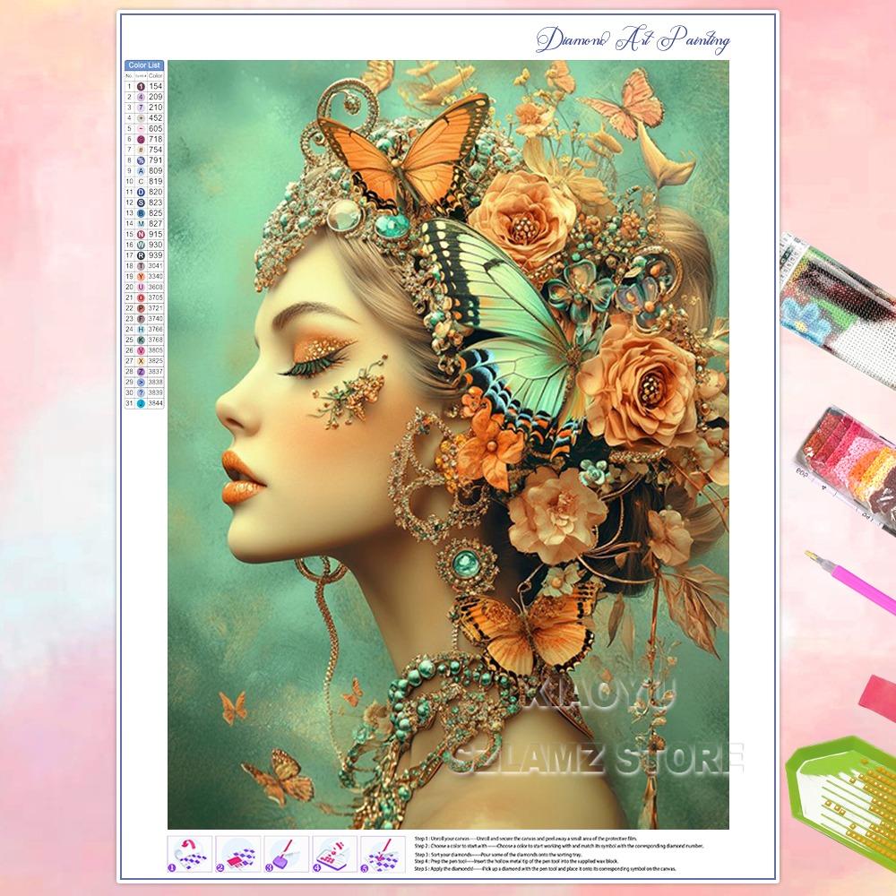 5D DIY New Diamond Painting Women Flowers Butterflies Full Square Round Diamond Mosaic Embroidery Kit Rhinestone Home Art Decor
