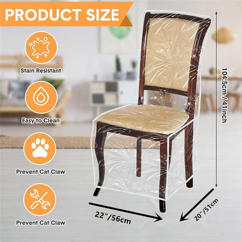 Good-Waterproof PVC Dining Chair Slipcovers With Backrests, 4 Pack Thick Plastic Protectors, Easily Washable Removable Seat Cove