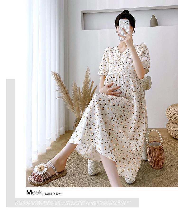 High-End Floral Maternity Midi Dress for Summer: Pregnancy & Breastfeeding Friendly