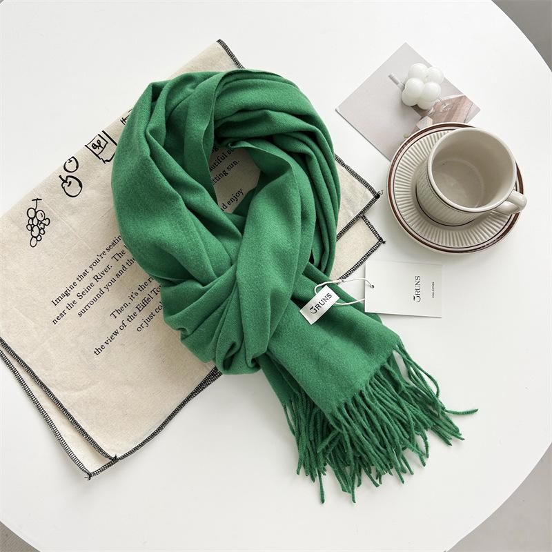 Kašmírový šátek na ruku, podzimní a zimní, jednobarevný, dámský, tlustý střapec, jednoduchý a všestranný, měkký a teplý, imitace kašmíru