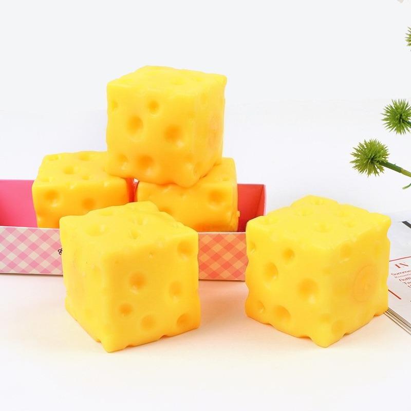Squishy Cube-shaped Cheese Fidget Toy Slow Rebound Push Stress Relief Sensory Toy Soft Butter Cheese Squeeze Christmas Present