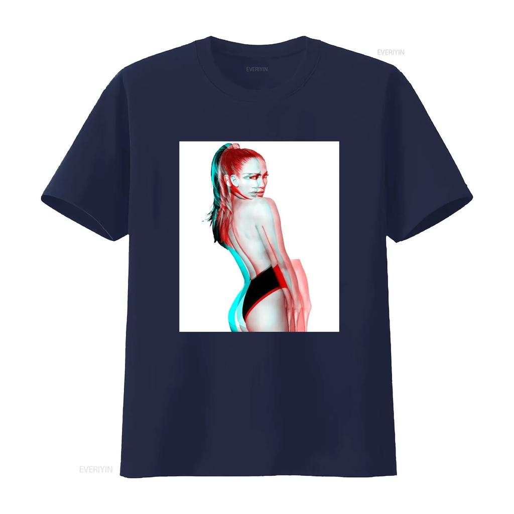 Jennifer Lopez Glitch 3D Effect Portrait T-Shirt Pop Star Vintage Aesthetic White Unisex Casual Women And Men T-shirts
