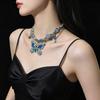 Spice Girl Blue Butterfly Tassel Diamond Beaded Necklace Female Niche Temperament Retro Design Sense Premium Necklace