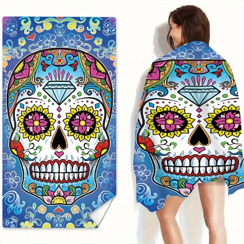 

Skull Pattern Multi-Purpose Beach Towel, Perfect for Seaside Swimming Pool Bathroom Camping Yoga W30*H60(CM)