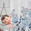 Shower Curtains Blue Flower Print Peva Fabric Water Resistant Dry-Wet Separation Bathroom Curtain Retro Classic Style 200Cm