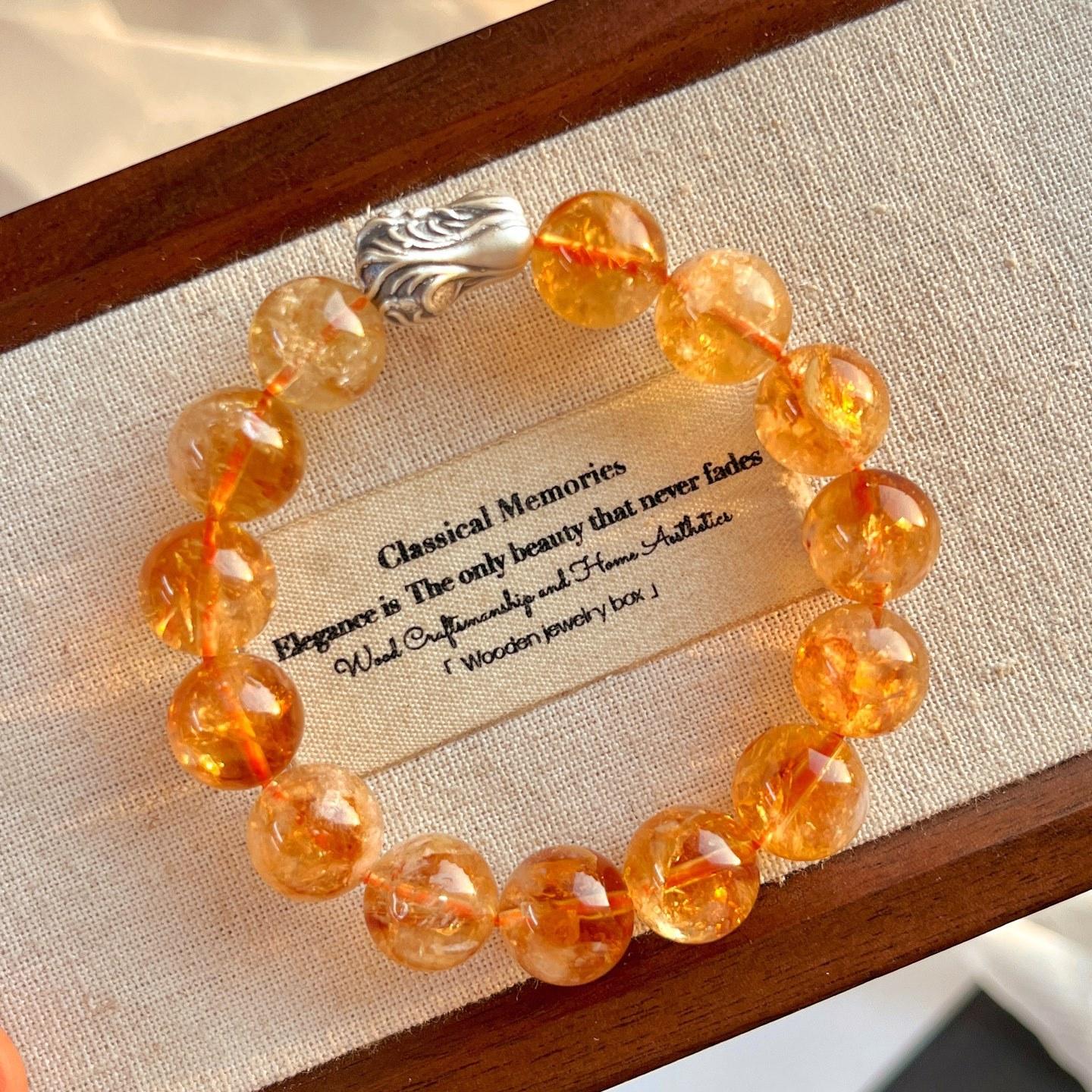 925 Silver High Quality Large Particle 12-13Mm Natural Citrine Bracelet Bracelet.