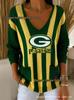 2026 Stylish European & American V-neck Knit Sweater with Digital Print - Casual & Versatile