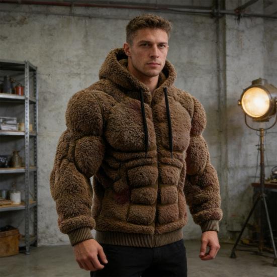 Męska bluza z kapturem na mięśnie Realistyczny nadruk 3D Bluza wciągana Mięśniowa Ciepła Puszysta Bluza z kapturem na imprezę Ubrania uliczne