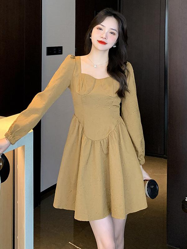 

Women s French Square Neck Long Sleeve Backless Slimming Dress L