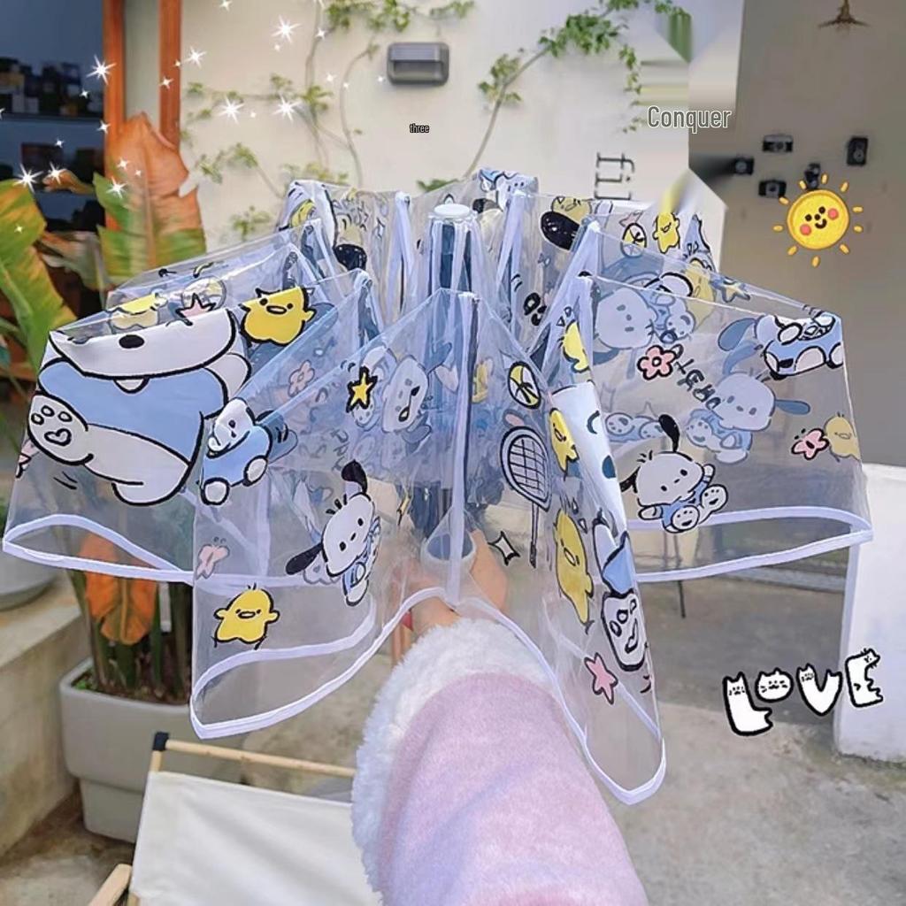 Kuromi Anime Soft Girl Transparent Folding Umbrella - Thickened and Portable