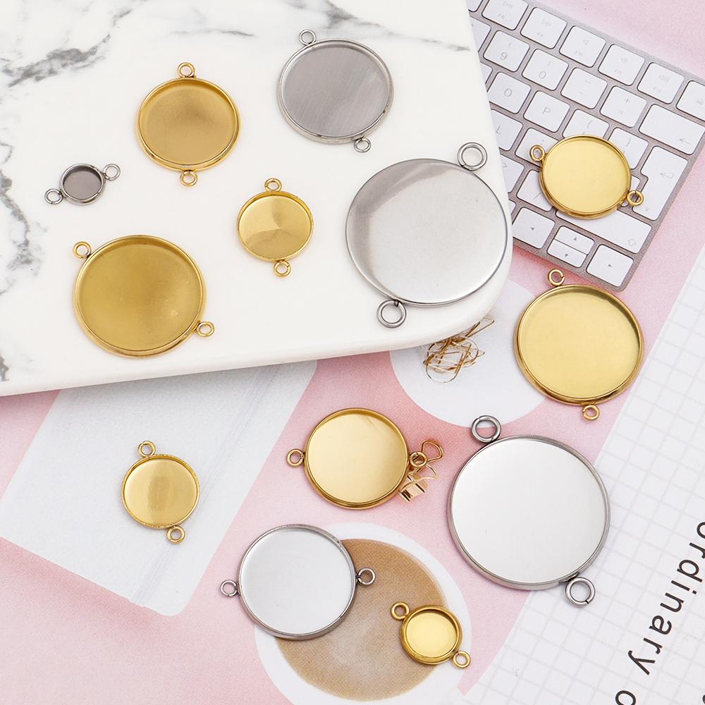 10Pcs Stainless Steel Cabochon Cameo Base Settings For Necklace Bracelet Pendants Blank Tray DIY Craft Jewelry Making Supplies