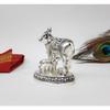 Kamdhenu Cow and Calf Idol | Silver Matte Finish Decorative Murti | 7.62 Cm X 7.62 Cm | Sacred Gau MATA Statue for Home Temple & Gift