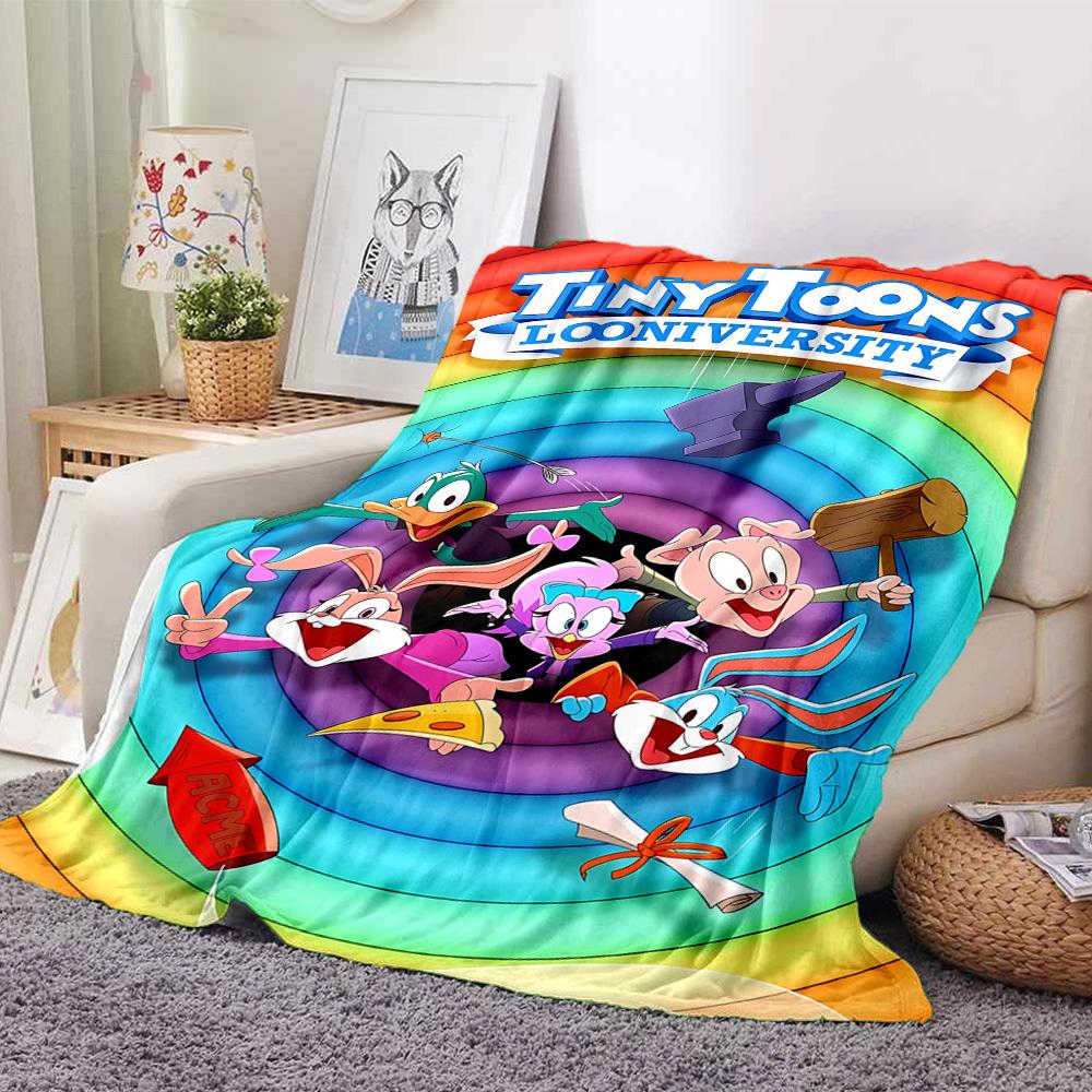 1pc Tiny Toon Adventures Flannel Throw Blanket - HD Printed Lightweight Soft Warm All-Season Blanket for Sofa, Bed, Travel007