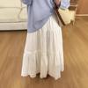 Women's White High Waist Pleated Lace Patchwork Midi Skirt - Summer A-Line Swing