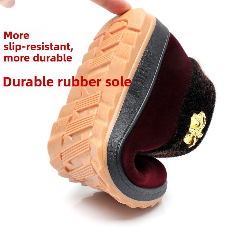 Thiened Fluffy Anti-slip Winter Cotton Soes Women Traditional Beijing Cloth oes Comfortable Low Heel Flat