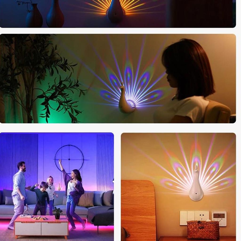 Peacock Projection Desk Lamp Party: Remote Control Night Light Home USB Charging Projection Night Light Christmas ()